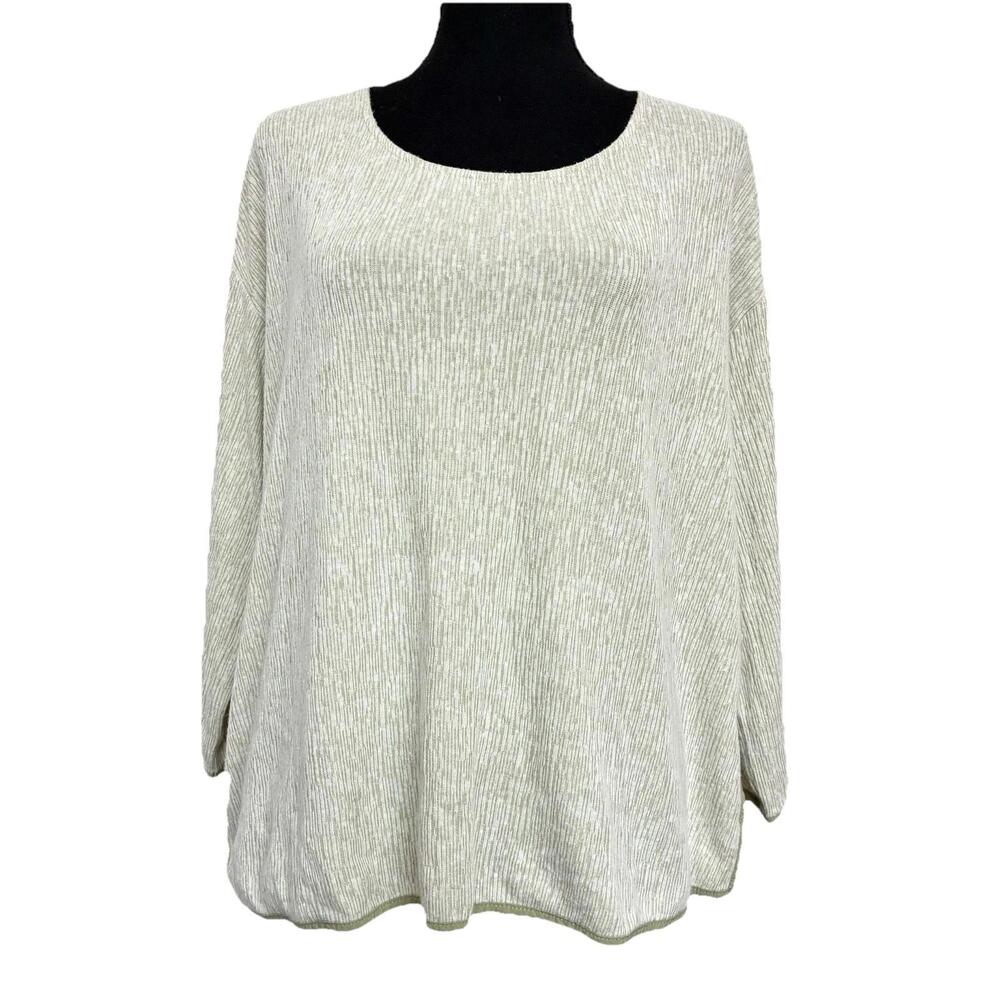 J Jill Pure Jill Linen Blend Textured Knit Swing Top Beige Oatmeal Women’s M